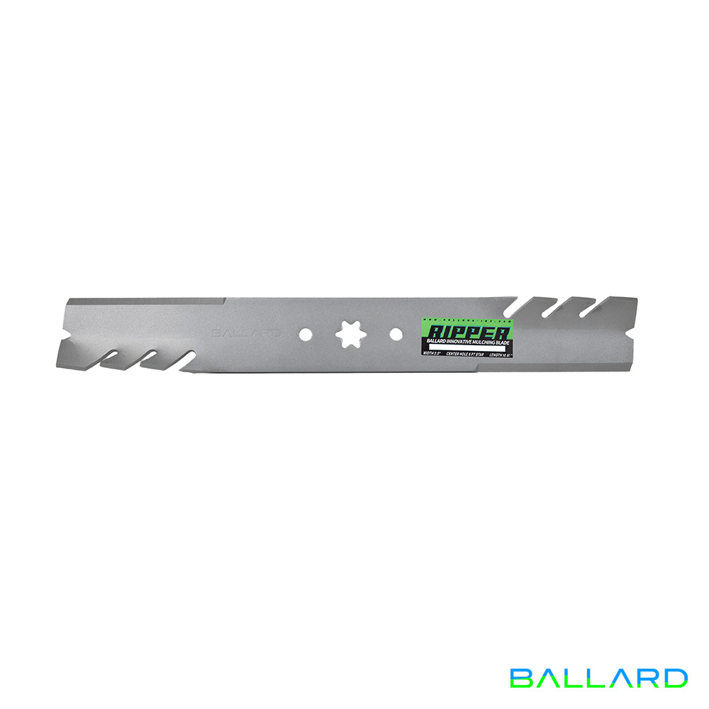 Silver Mower Blades:  17.27" Long,  2.5" Wide, 6 PT Star Center Hole (w/ guide holes)Thickness- .203"(Three Blades) image number null