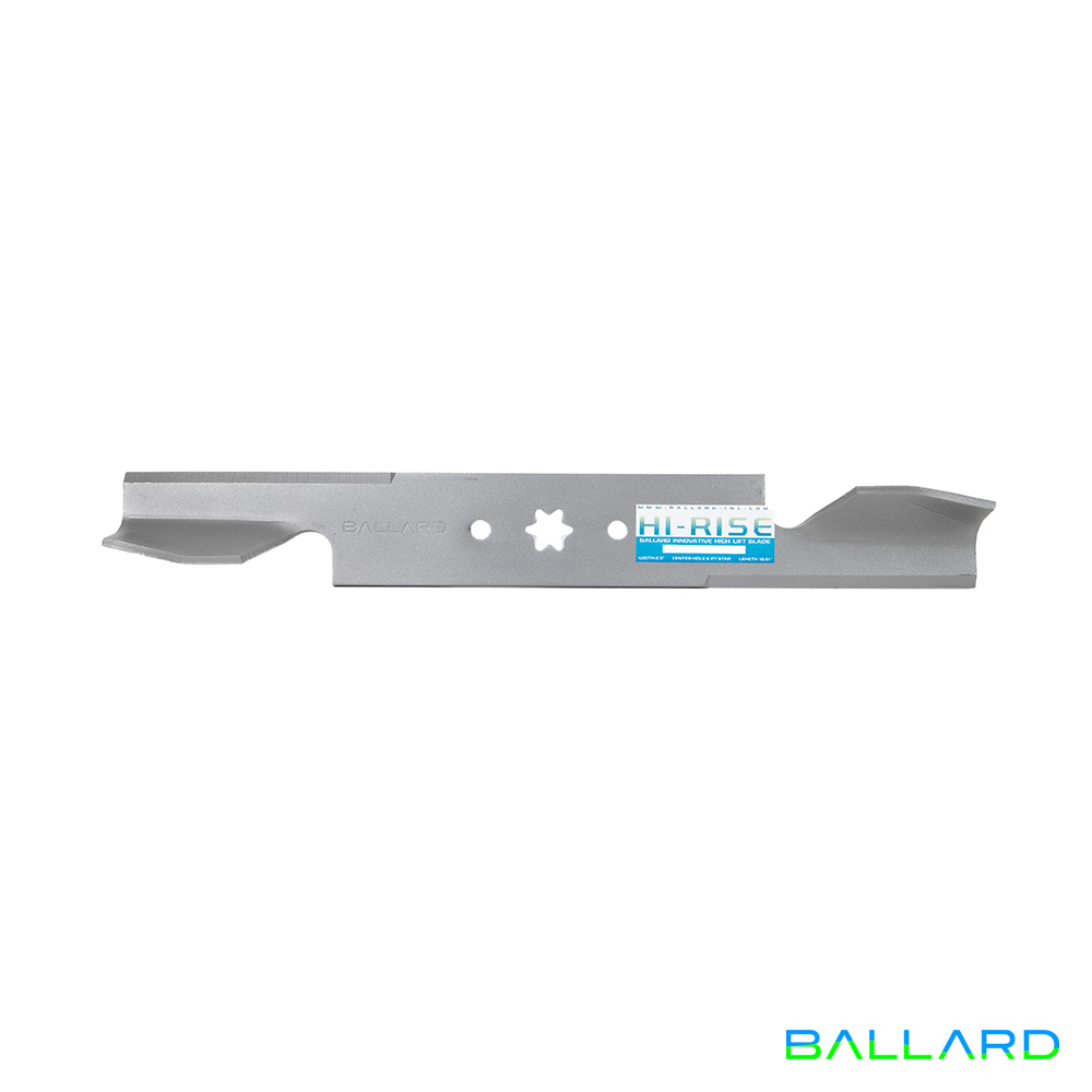 Silver Mower Blades:  17.27" Long,  2.5" Wide, 6 PT Star Center Hole (w/ guide holes)Thickness- .203"(Three Blades) image number null
