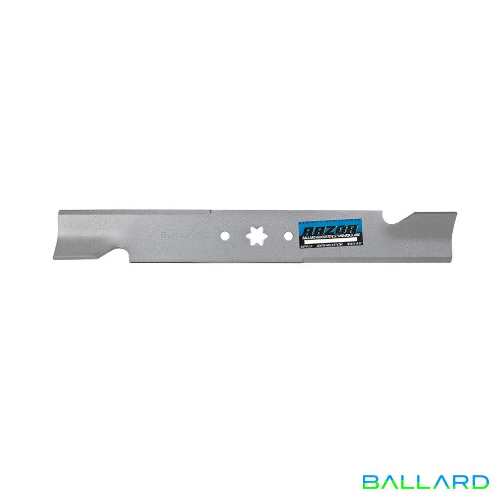 Silver Mower Blades:  17.27" Long,  2.5" Wide, 6 PT Star Center Hole (w/ guide holes)Thickness- .203"(Three Blades) image number null